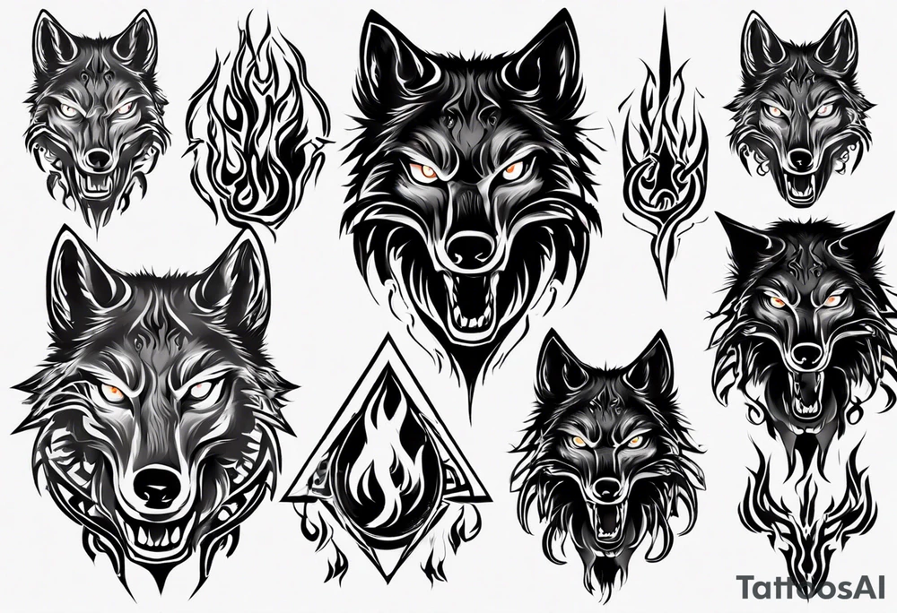 black wolf with flaming eyes tattoo idea