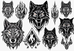 black wolf with flaming eyes tattoo idea