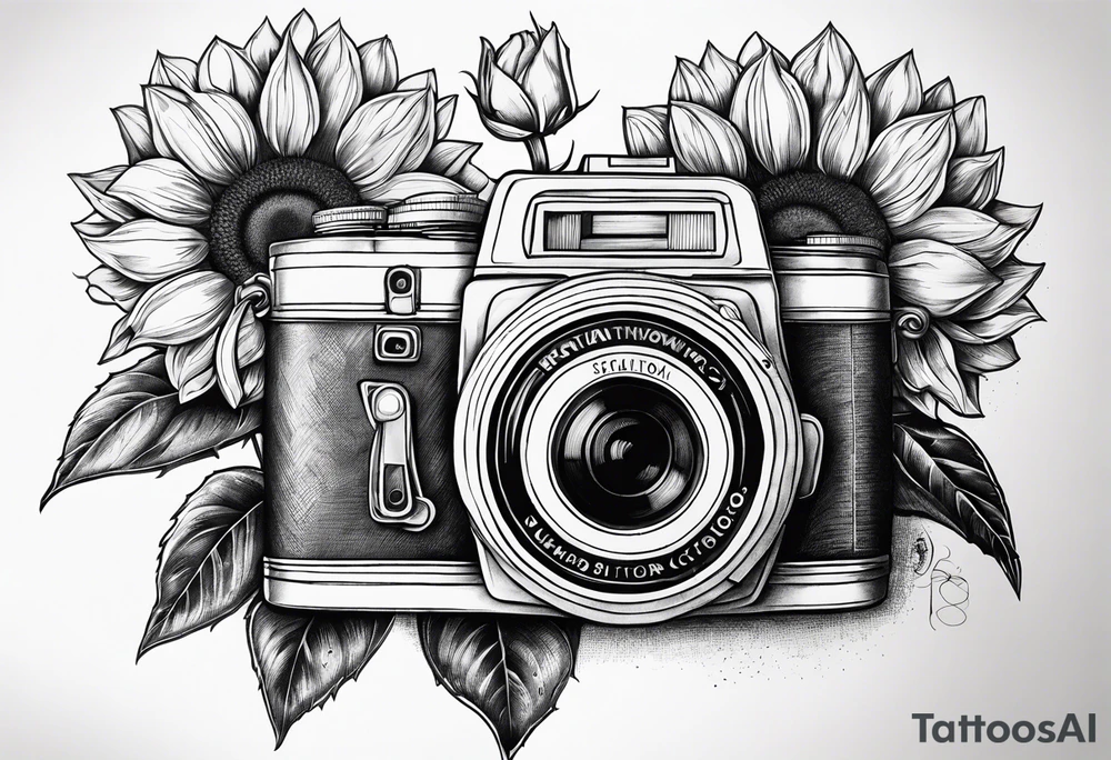 sunflower, camera, flower rose , book tattoo idea