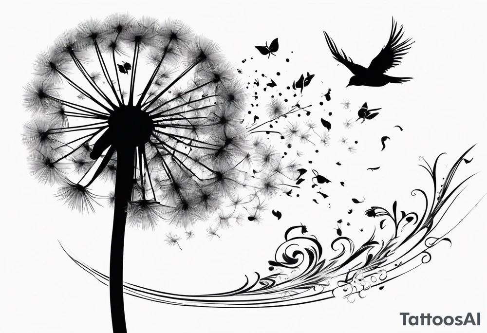 Blowing dandelion flying away tattoo idea
