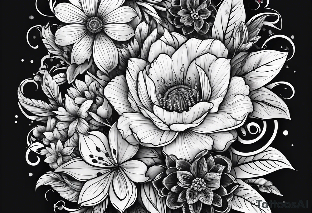 pen wrapped in flowers tattoo idea