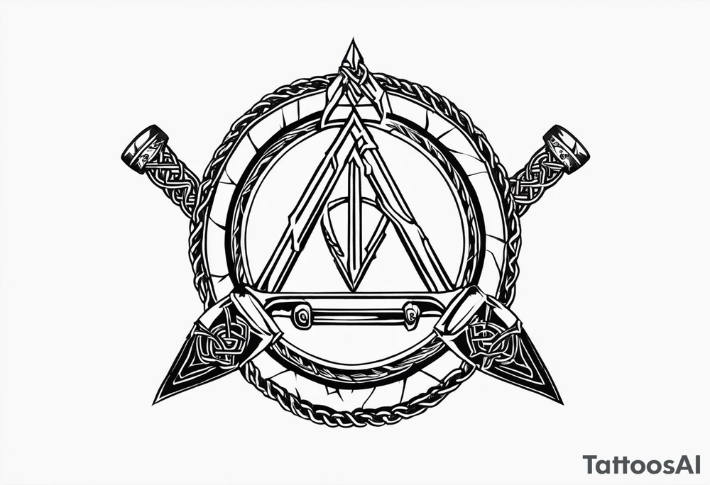 Valhalla sword shield axe barbed wire chains valknut tattoo idea