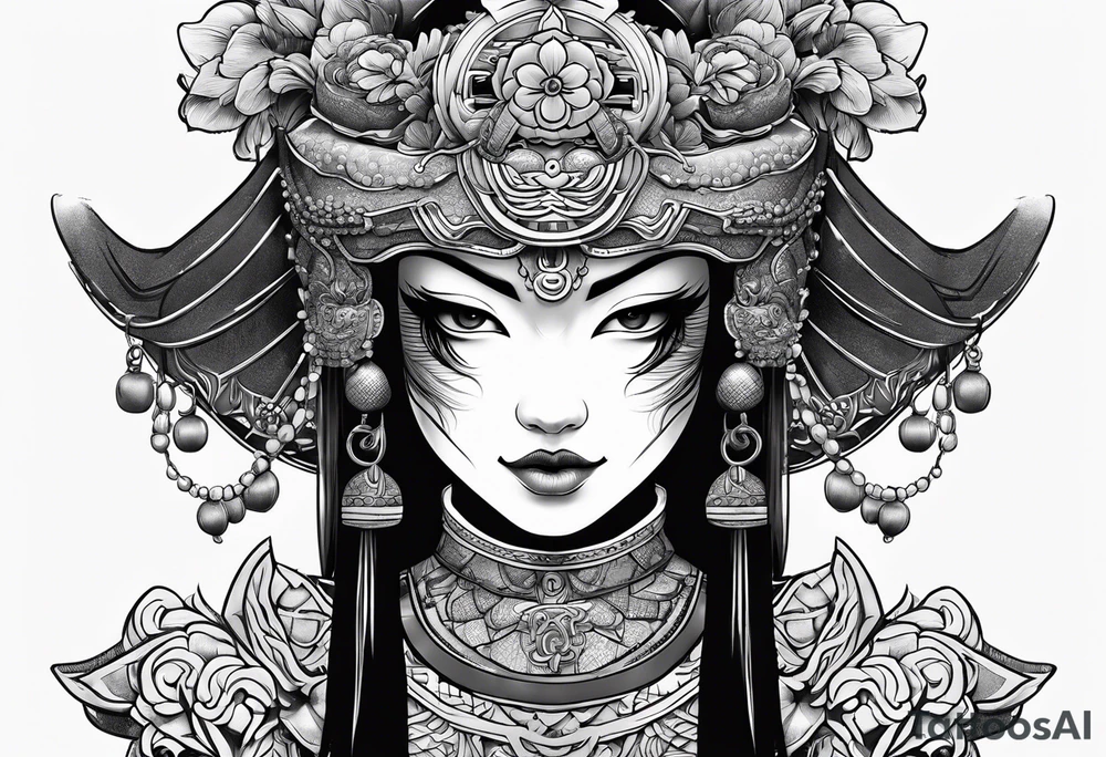 Japenese henya mask girl warrior tattoo idea