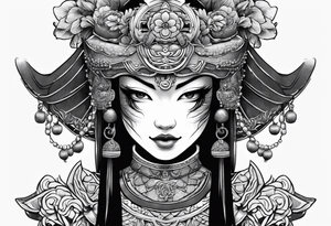 Japenese henya mask girl warrior tattoo idea