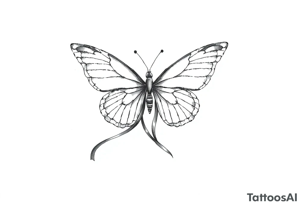 ethereal butterfly with flowing silk ribbons in moonlight tattoo idea