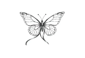 ethereal butterfly with flowing silk ribbons in moonlight tattoo idea
