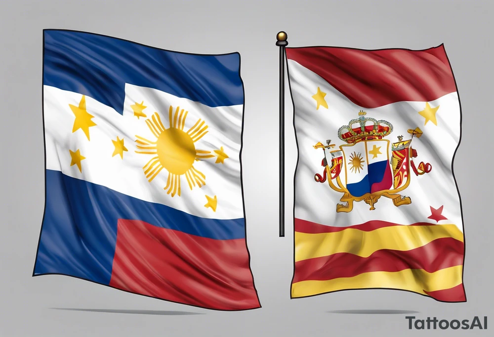 A single waving flag that is the Philippine flag to the left and the Spanish flag to the right tattoo idea