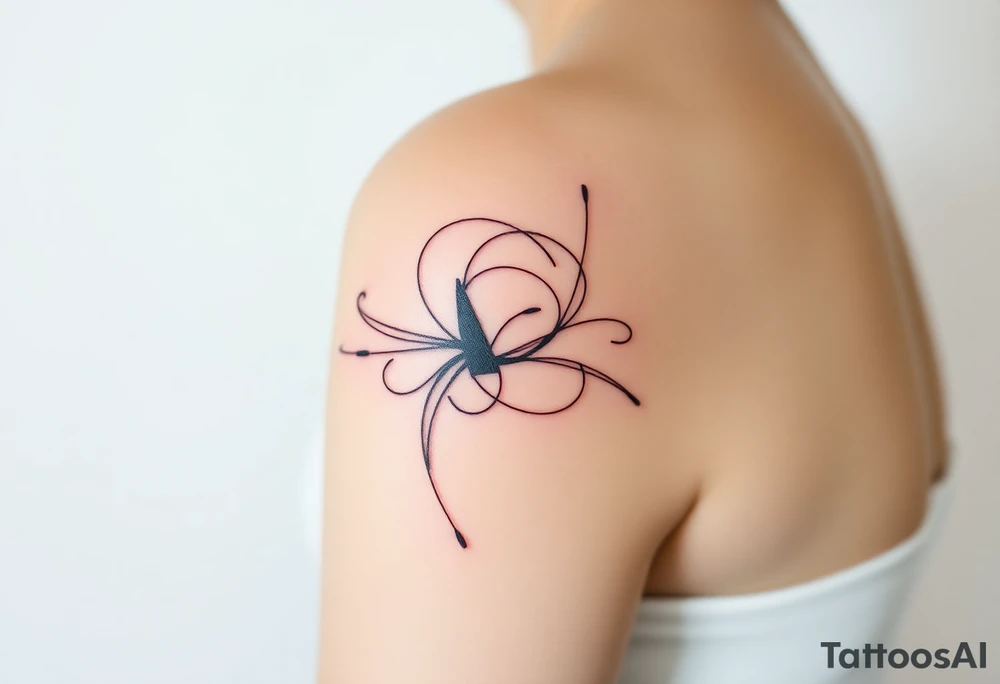 Desenhe uma tatuagem que simbolize uma mulher feminista de 41 anos, mãe de dois filhos homens, independente e filósofa inspirada nas teorias de Deleuze. A tatuagem deve expressar força, liberdade e conexão com a multiplicidade da vida, incorporando elementos abstratos e fluidos, com linhas que sugiram movimento e transformação contínua. Evite clichês e busque um design original e significativo. tattoo idea