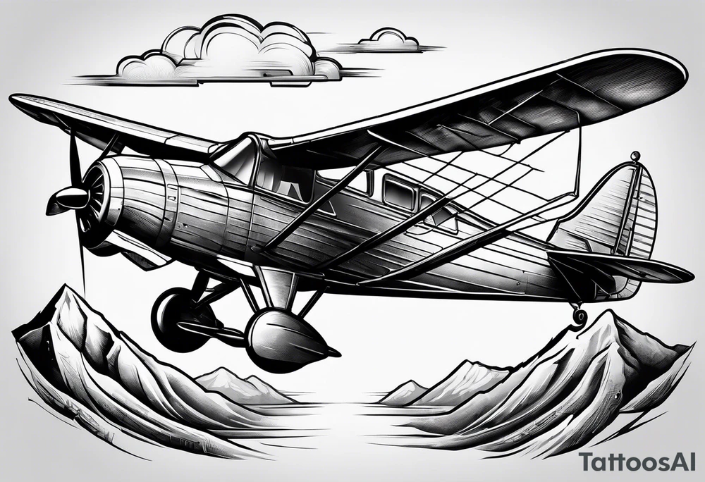 sketch of adventure plane in perspective from the bottom tattoo idea