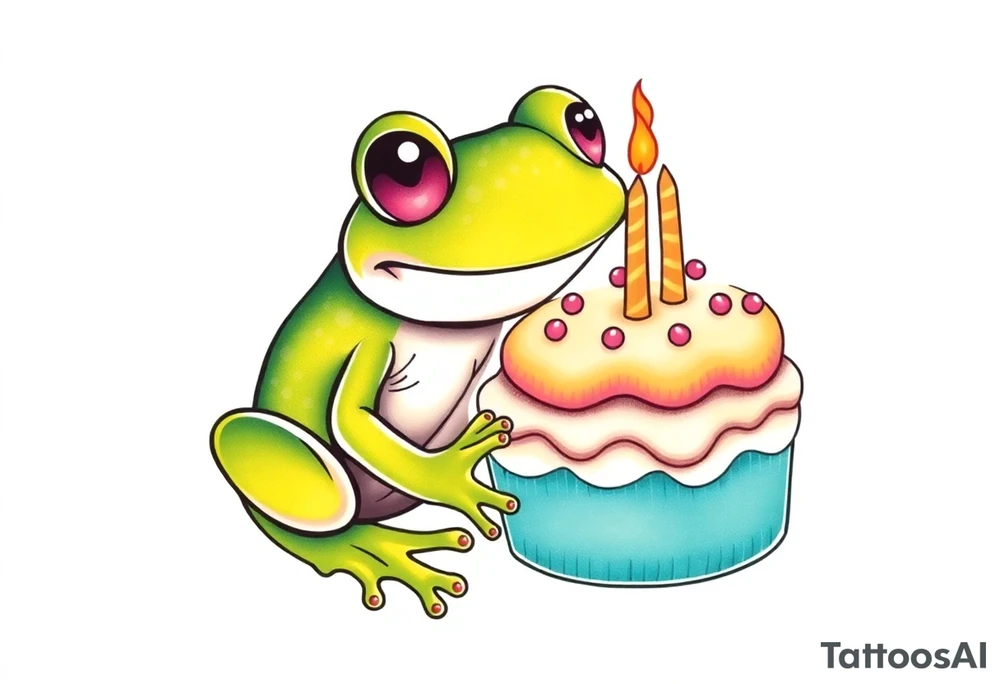 A frog and a birthday cake tattoo idea