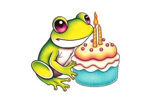 A frog and a birthday cake tattoo idea