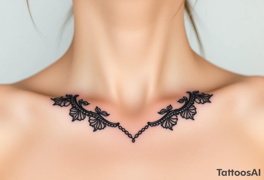 A black lace border wrapping around the collarbone, creating a sophisticated and timeless look tattoo idea