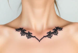 A black lace border wrapping around the collarbone, creating a sophisticated and timeless look tattoo idea