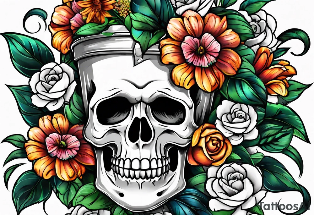 skull flower pot tattoo idea