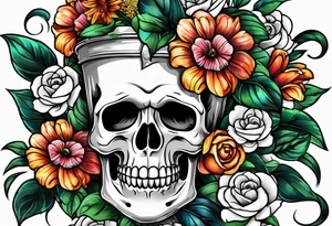 skull flower pot tattoo idea