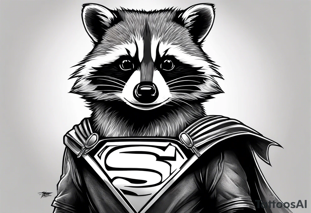 raccoon wearing a Superman t-shirt tattoo idea