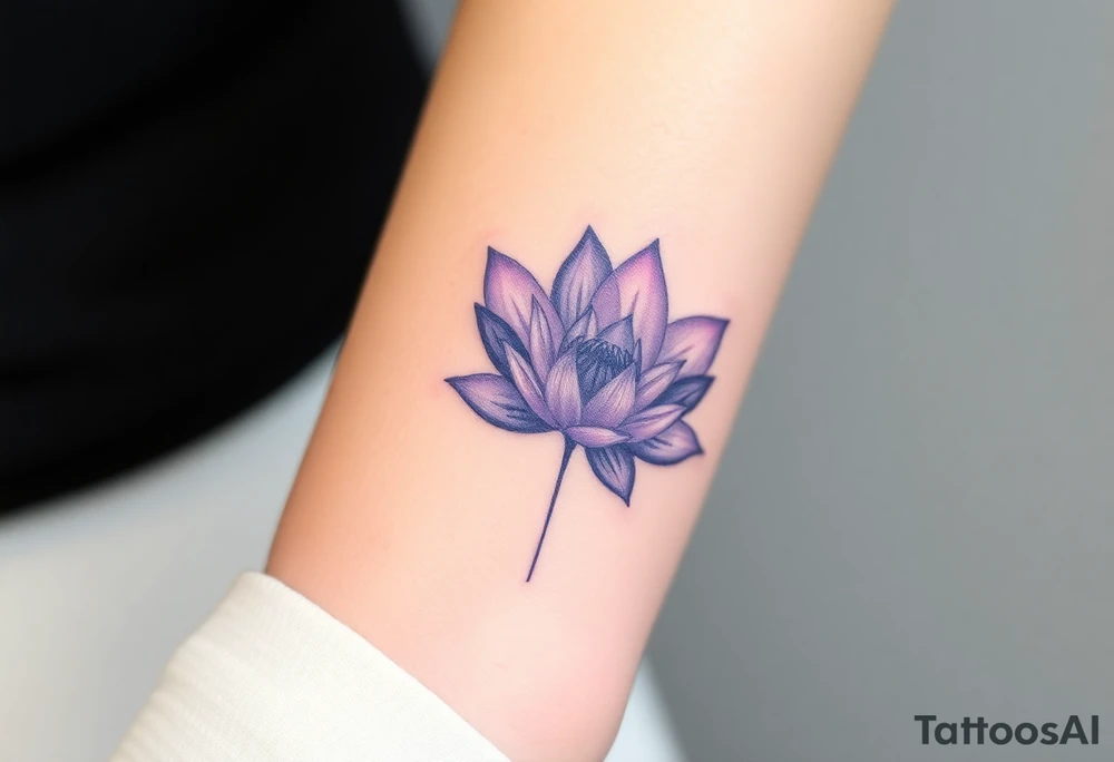 A soft purple water lily, with a subtle gradient of lavender to deep purple petals, symbolizing spiritual growth and a love that blooms over time tattoo idea