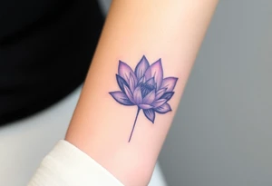 A soft purple water lily, with a subtle gradient of lavender to deep purple petals, symbolizing spiritual growth and a love that blooms over time tattoo idea