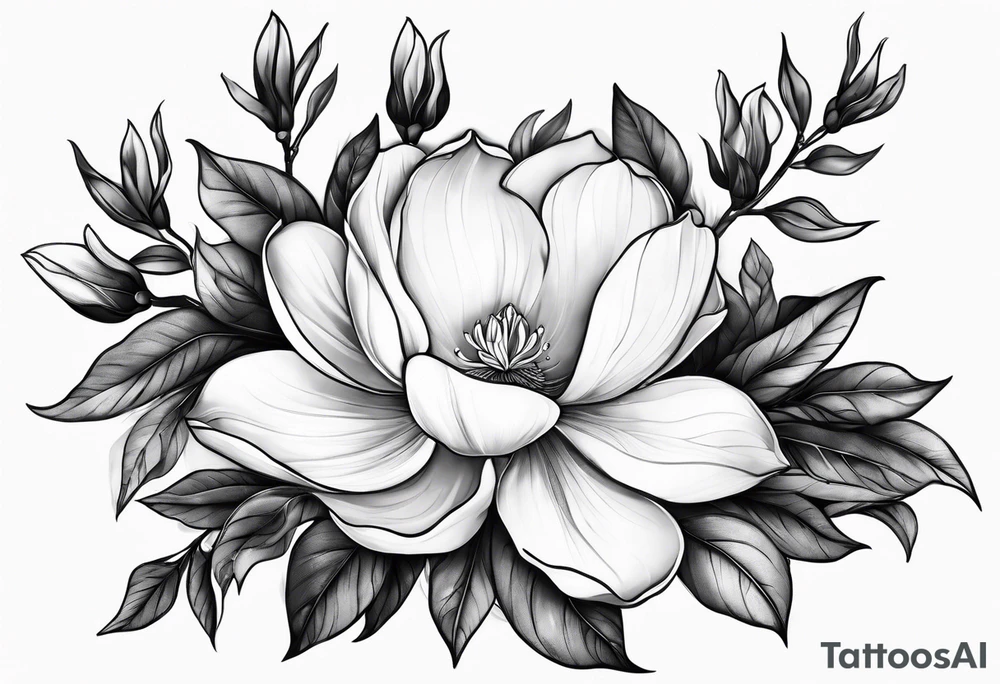 Full sleeve design with magnolia flowers tattoo idea