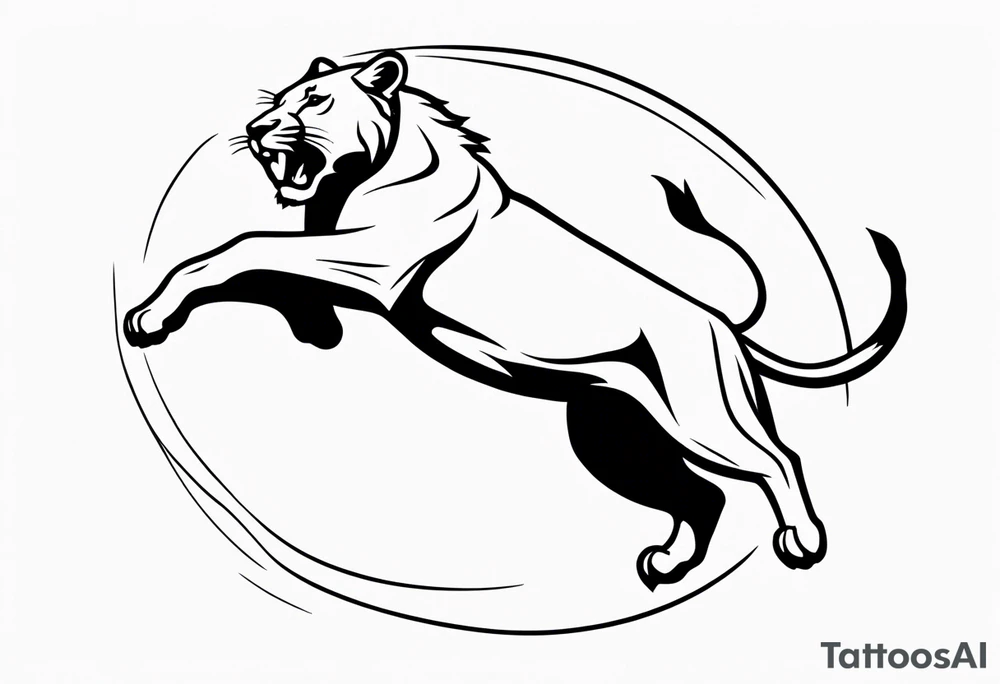 Lioness jumping oneline tattoo idea