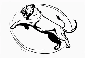 Lioness jumping oneline tattoo idea