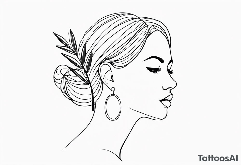 tiny tattoo outline of a woman and olive branch and four dots tattoo idea