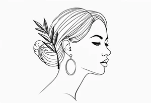 tiny tattoo outline of a woman and olive branch and four dots tattoo idea