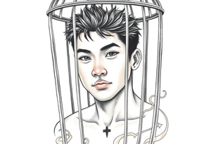 Handsome Asian young guy in a cage tattoo idea