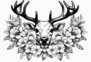 Reindeer skull with the flowers on the horns tattoo idea