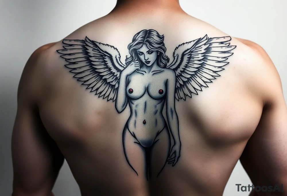 generate a stencil for a tatto of a naked female angel full body tattoo idea