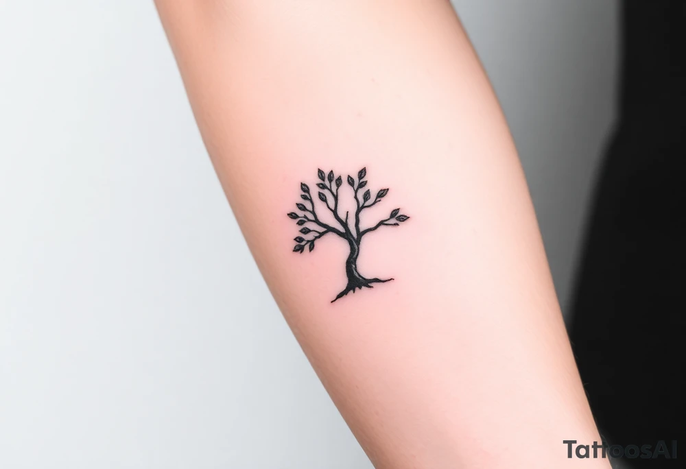 Tree with few leaves, with a SPIRAL line starting from the left side of tree and spiraling outward in a clockwise direction tattoo idea