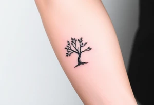 Tree with few leaves, with a SPIRAL line starting from the left side of tree and spiraling outward in a clockwise direction tattoo idea
