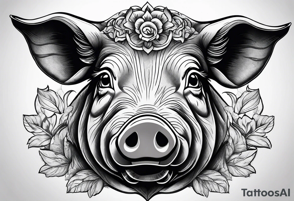 Butchers portrait of pig tattoo idea