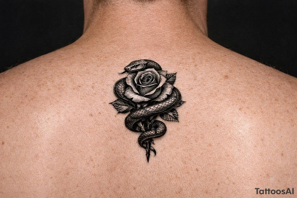 Snake wrapped around rose make it look realistic and hot tattoo idea