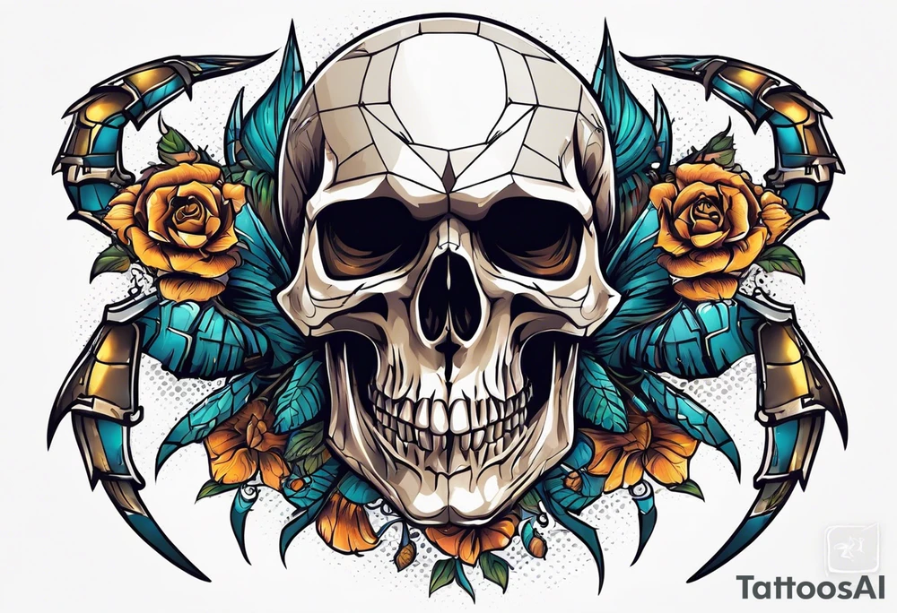 Skull tattoo with large scorpions tattoo idea