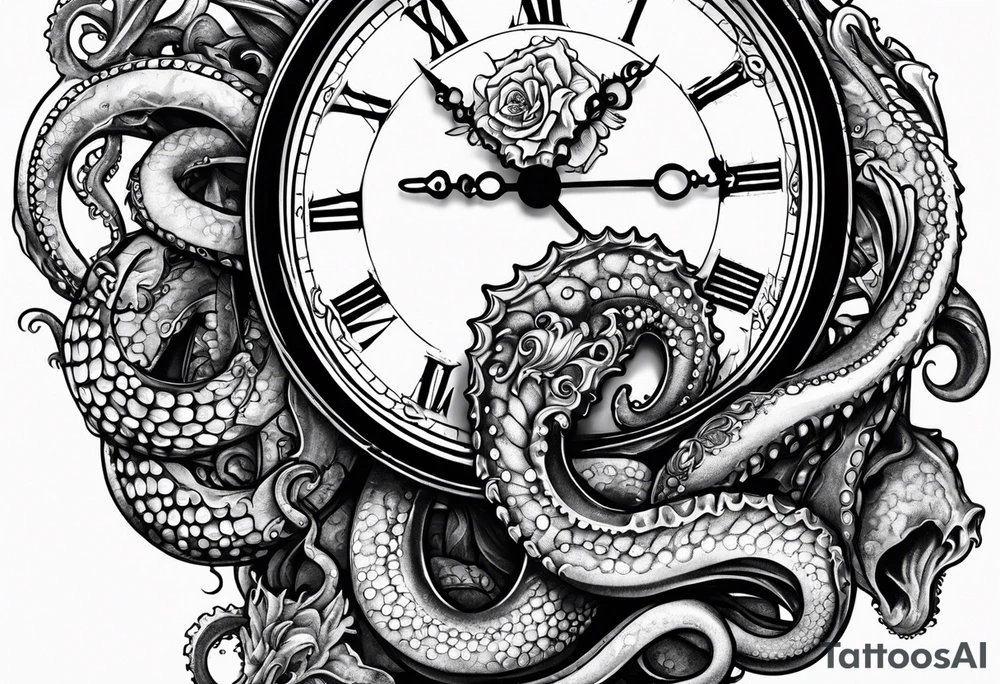 pocket watch attacked by an aggressive octopus tattoo idea