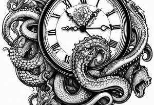 pocket watch attacked by an aggressive octopus tattoo idea
