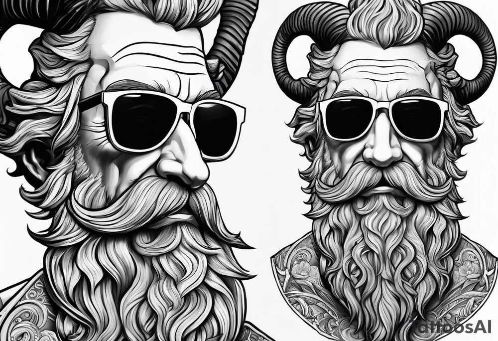 capricorn with beard and sunglasses tattoo idea