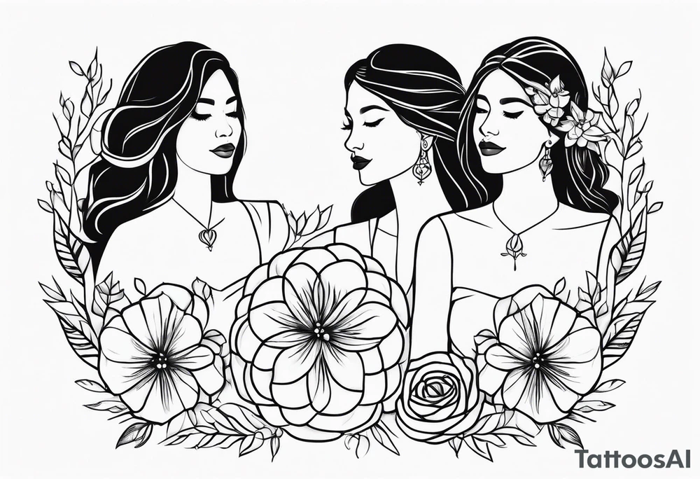 Mother and three daughters design no hearts or flowers simple and elegant small tattoo idea