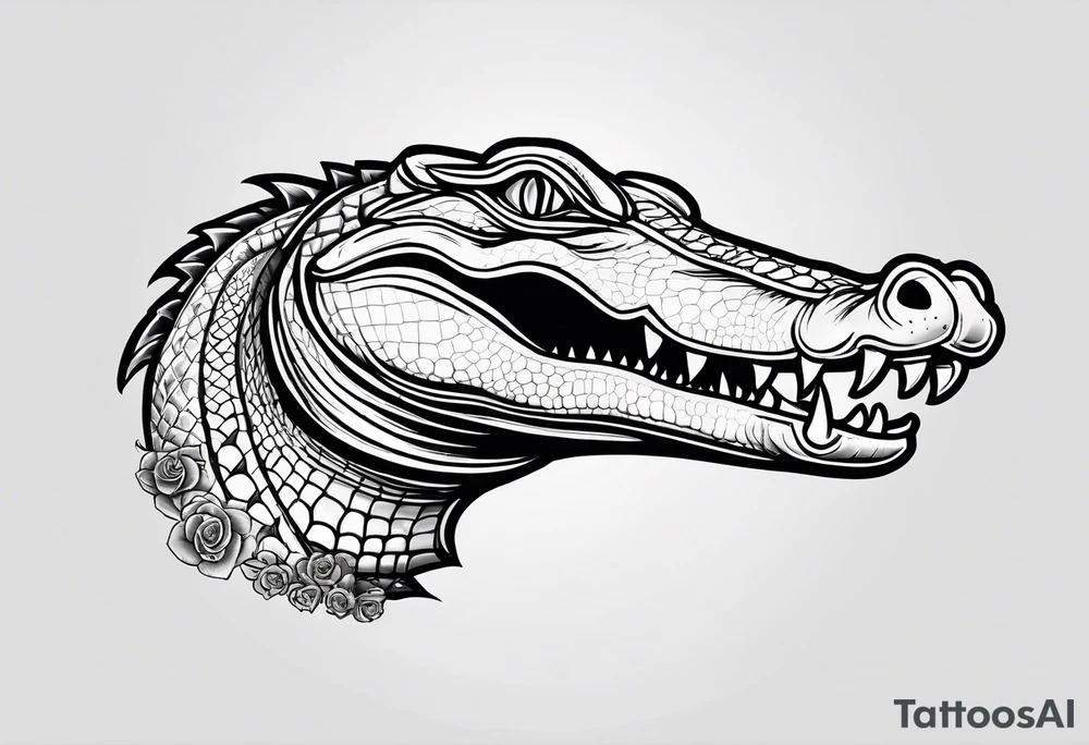 Dagger made out of an alligator with a sexy woman on the handle tattoo idea