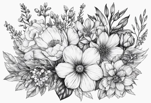 Birth flower bouquet with month’s January, May, November and December tattoo idea