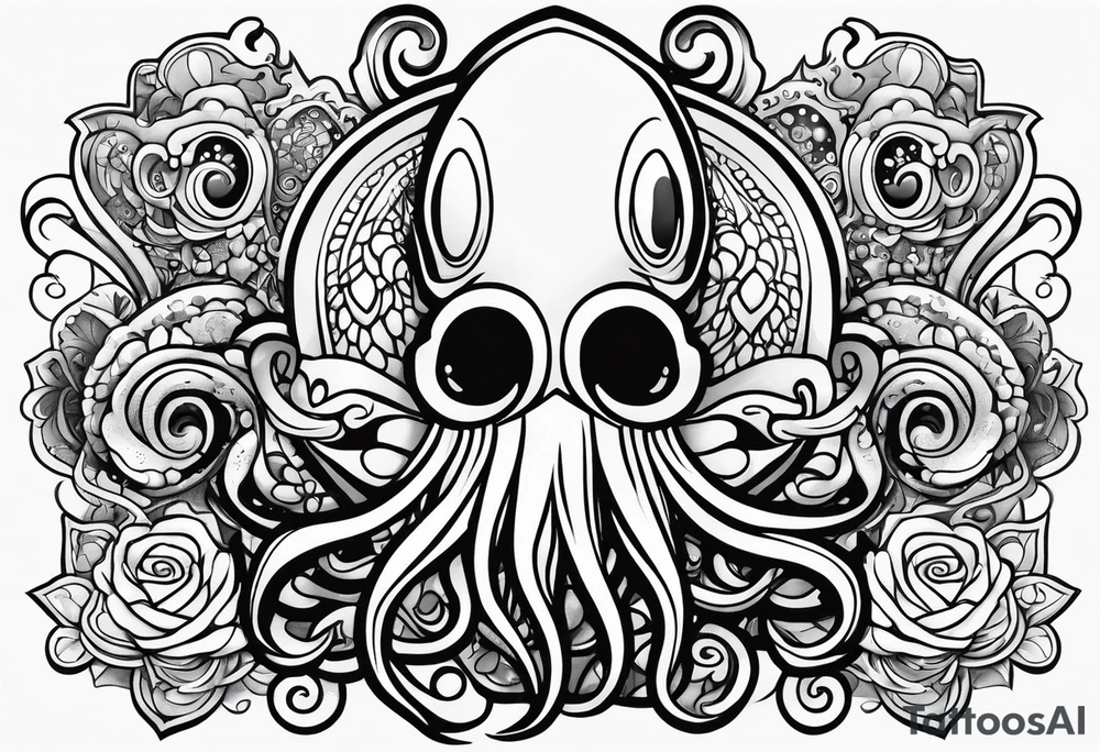 squid using lowbrow art style tattoo idea