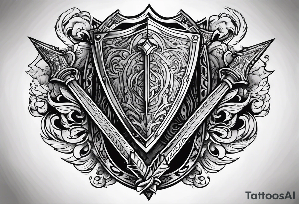 Valhalla sword shield banner tattoo idea