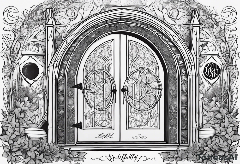 Lord of the rings and Harry Potter movie mashup. Small and simple. Hobbit door hole, wands, elvish writing, deathly hallows tattoo idea