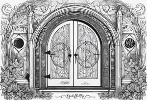 Lord of the rings and Harry Potter movie mashup. Small and simple. Hobbit door hole, wands, elvish writing, deathly hallows tattoo idea
