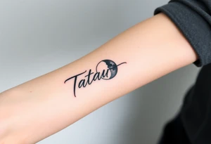 Forearm tattoo for a man using the name “Tatayana” Starting from the wrist, stretching to the elbow with the sun and moon tattoo idea