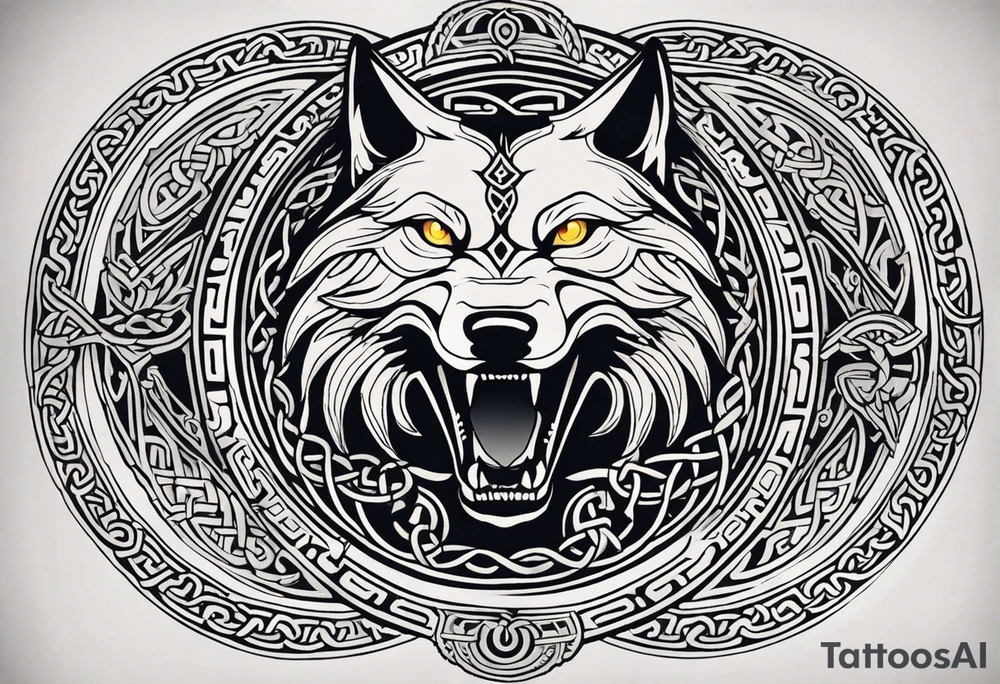 A powerful tattoo design combining Nordic, Greek, and Celtic symbols to represent someone who made you believe in humanity's goodness, only to turn out to be its ultimate betrayer. The centerpiece is a snarling wolf, symbolizing Fenrir, with glowing eyes and an open mouth, representing betrayal and destruction. Surrounding the wolf is the Ouroboros, a serpent eating its own tail, symbolizing the endless cycle of trust and betrayal. The Triskelion, with its three interlocking spirals, appears in the background or as a border, representing the shifting balance between light and dark. Incorporate fire and ice elements to reflect the contrast between warmth (trust) and coldness (betrayal), with Celtic knotwork and runes adding ancient, mystical depth to the design.
make sure that each part of the tattoo is obviously represented tattoo idea