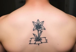 bathroom with lily coming up out of tile floor tattoo idea