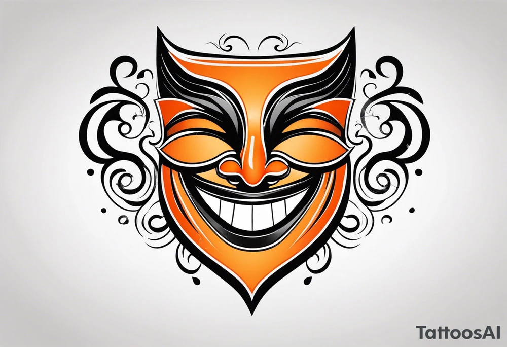 Laughing mask that is orange and black simplistic tattoo idea