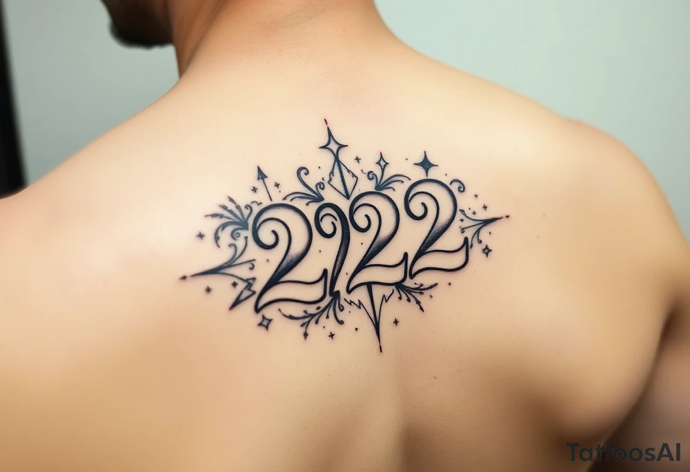 Bold 222 surrounded with love and stardust and vibration tattoo idea